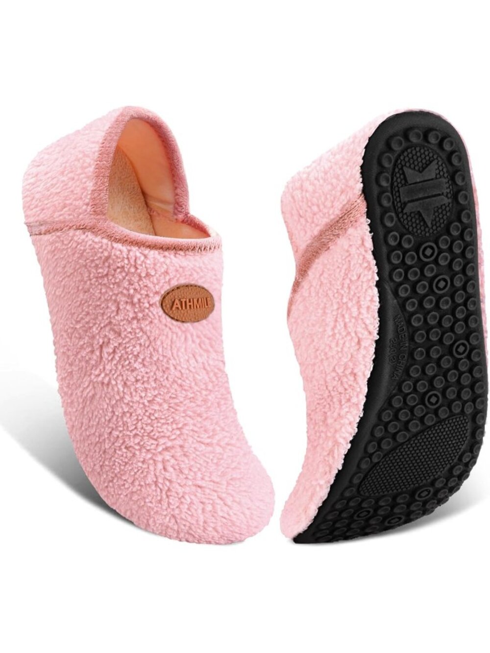 Women's Light Pink Barefoot Socks Furry Cozy Fleece Slip On Indoor Slippers